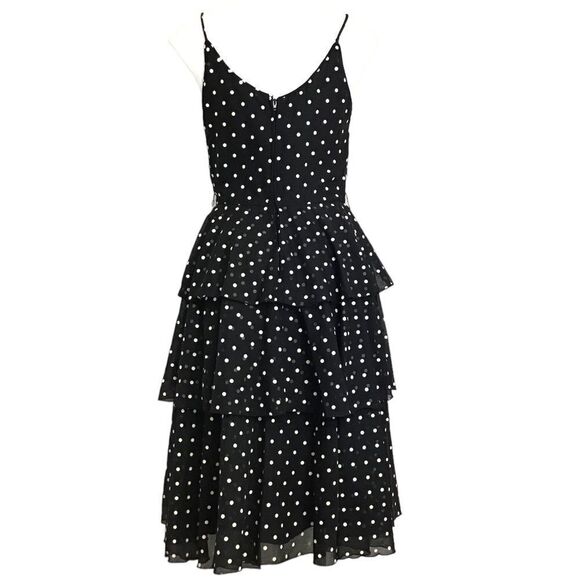 Vintage 70’s ILGWU Black Slip Dress Spaghetti Strap Midi Polka-Dot Size 9-10 - Picture 4 of 13